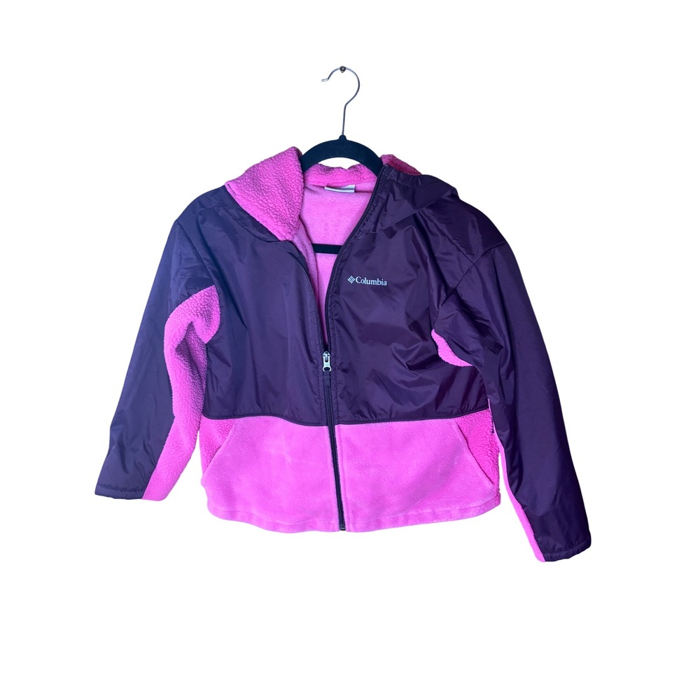 Columbia Girls Purple Pink Sherpa Fleece Hooded Hybrid Jacket Size Medium 10/12